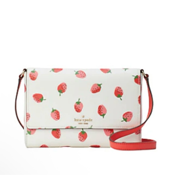 Kate Spade White and Red Wild Strawberry Print Crossbody Bag - Picture 1 of 16